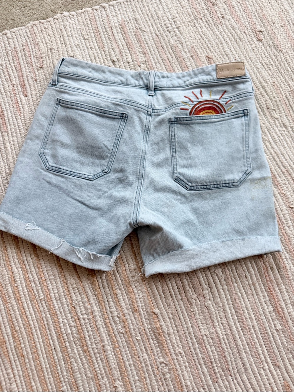 Light Blue Denim Women's Shorts with Embroidered Sun